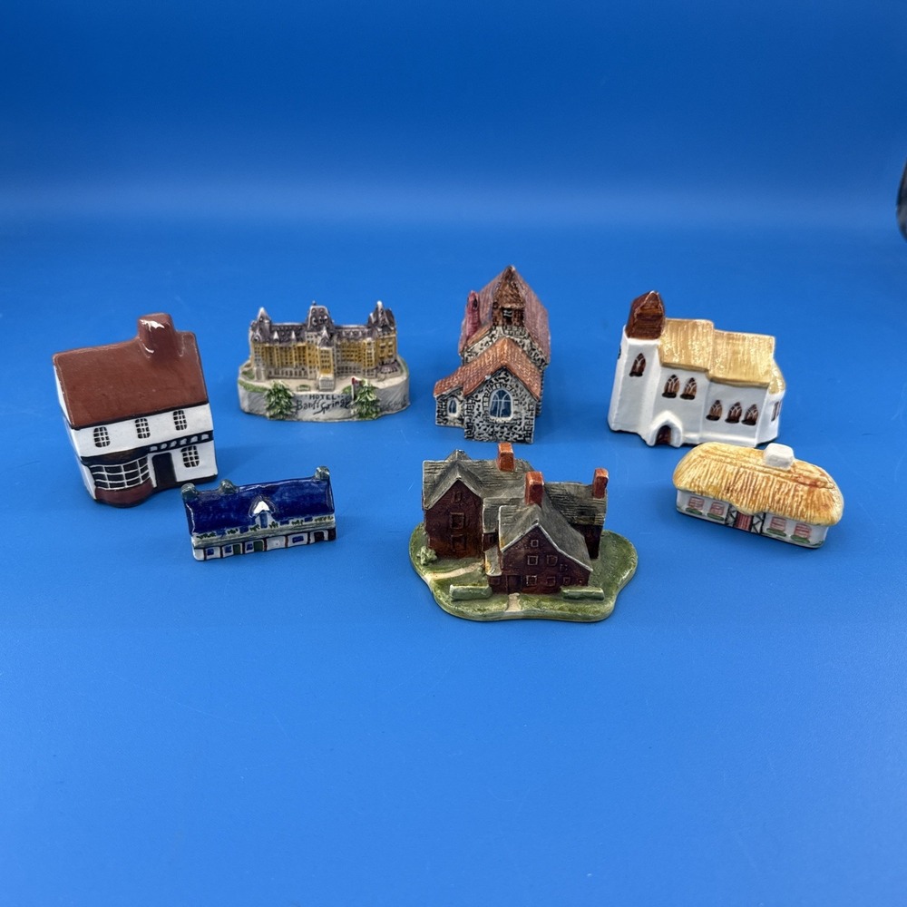 Vintage Lot of 7 Miniature Cottages Church Knick Knack Mini Houses  England